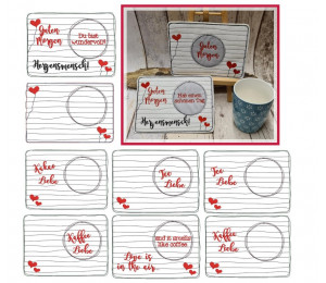 Stickserie ITH - Mug Rug Herzlinien Love is in the air